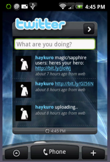Screenshot du client Twitter sur smartphone HTC en 2010